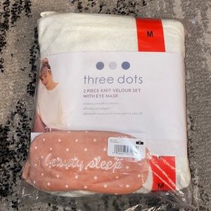 three dots 2 piece Knit Velour Set with Eye Mask